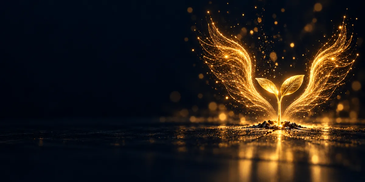 Investor and founder with a rising capital path and a subtle wing motif, representing angel investing