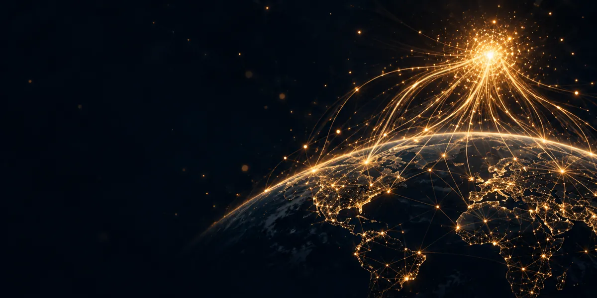 Global talent network with abstract candidate profiles, representing AI recruiting and job matching