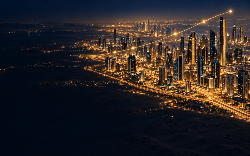 Riyadh skyline at night with a rising gold growth path, representing venture capital in Saudi Arabia