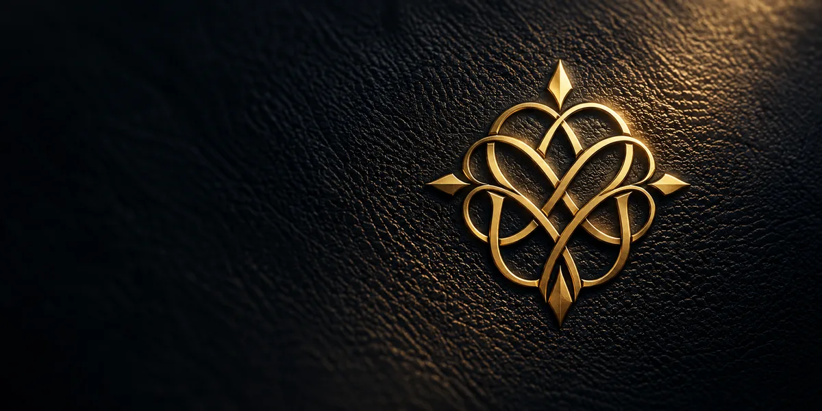 A gold monogram-style emblem on dark leather, representing a classic, trustworthy brand