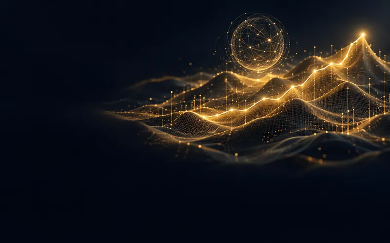 Advanced financial analytics with gold data on dark screens, representing AI in finance