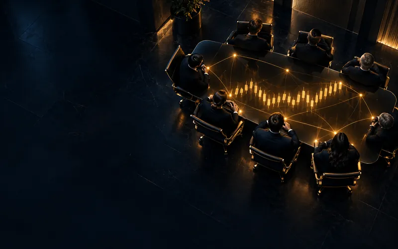 Investors in front of a connected stock-market board, representing investing communities and finance