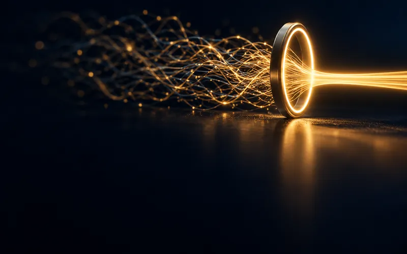 Many process lines merging into one fast, orderly stream, representing workflow automation with AI